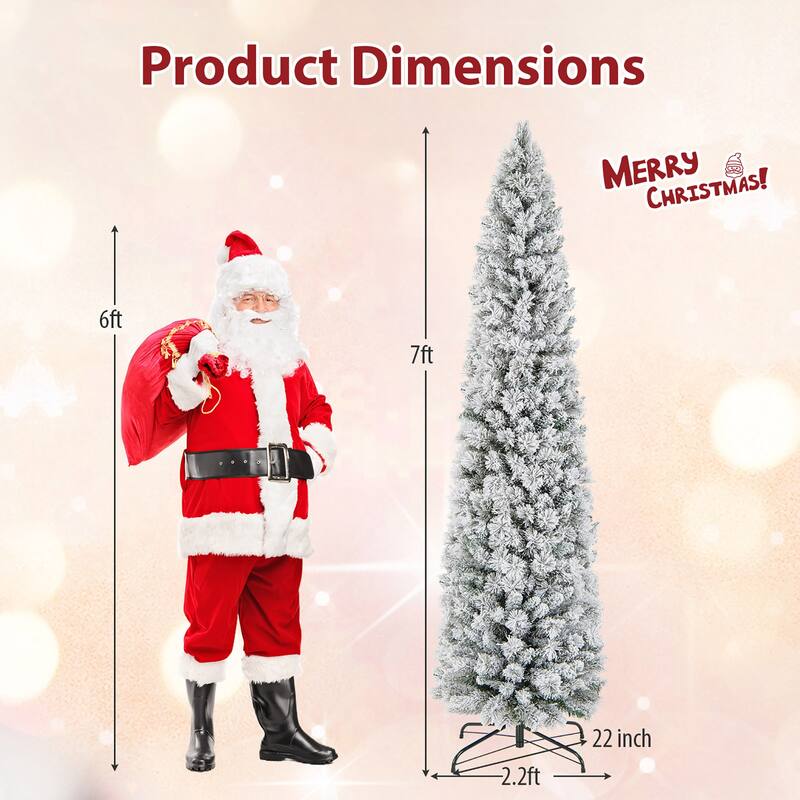 Gymax 4.5/6/7 FT Pre-Lit Artificial Christmas Tree Slim Pencil Xmas