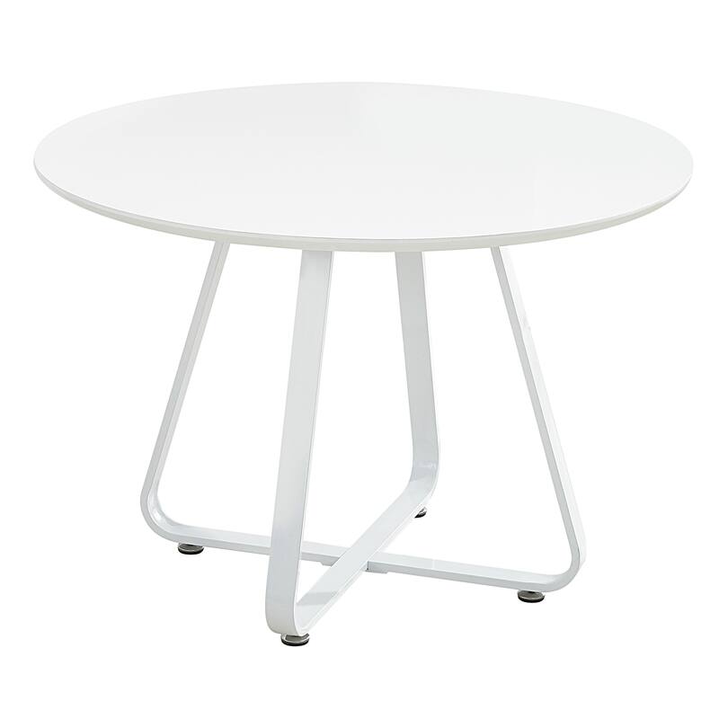 HomeRoots 43" White Wood and Metal Sled Base Round Top Dining Table - 43.00 in. x 30.00 in. x 43.00 in.