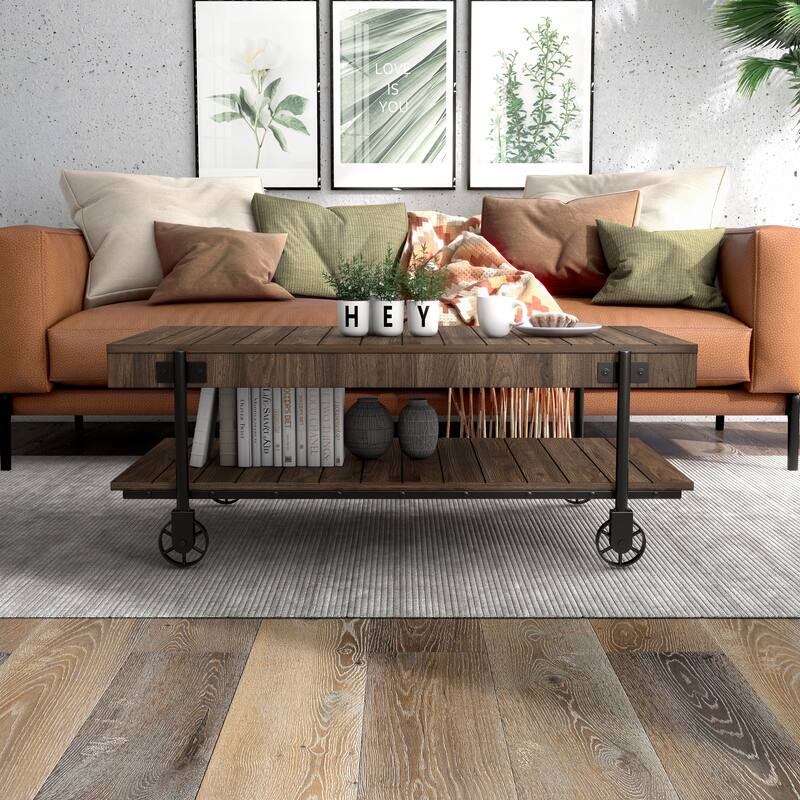 Hyssop Farmhouse 47-inch Steel 1-Shelf Coffee Table by Furniture of America