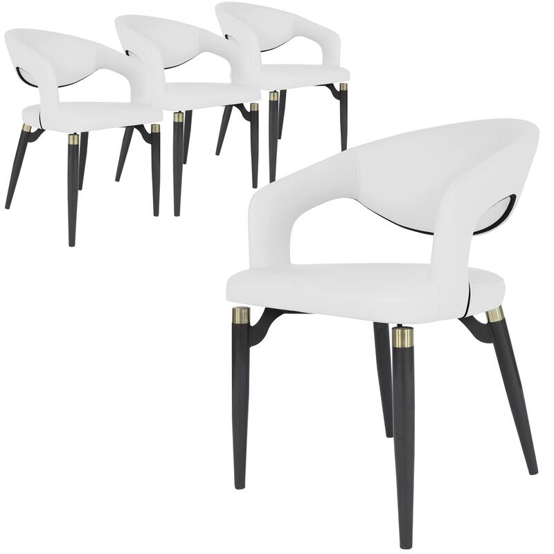 Entice Dining Chairs Set of 4 Upholstered Leather with Iron Legs Modern Accent Arm Chairs - White