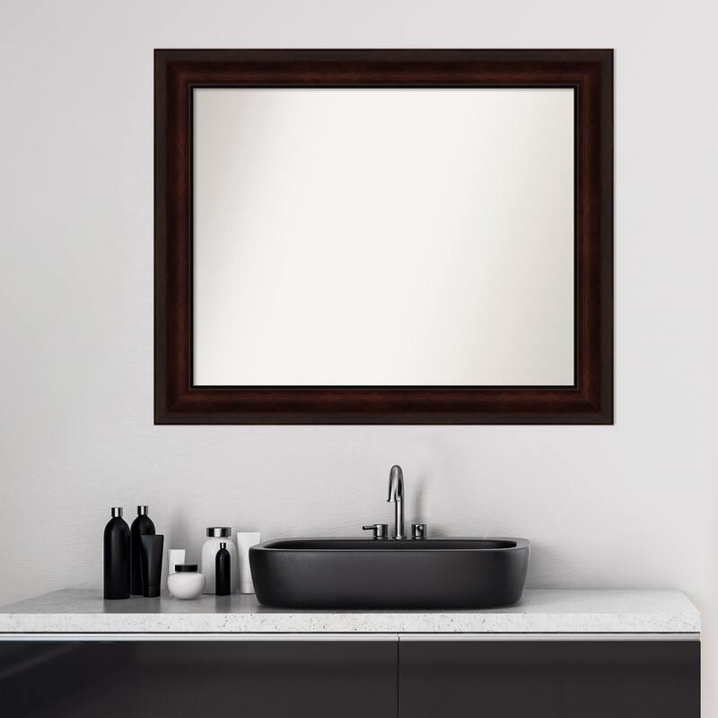 Non-Beveled Bathroom Wall Mirror - Coffee Bean Brown Frame