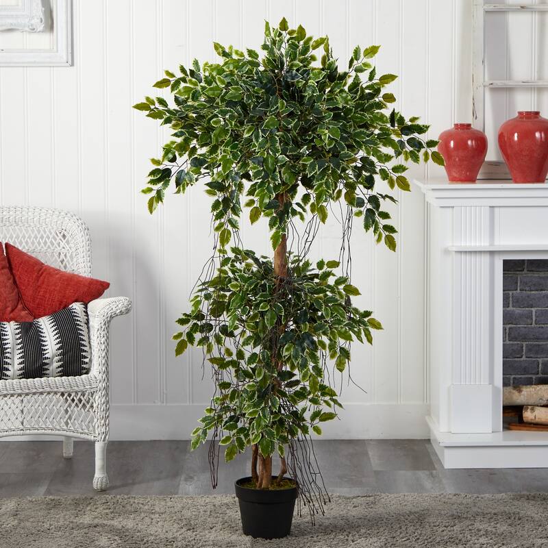5 Ft Artificial Tree - Elegant Zen Zone Indoor Decor - Green Tan Leaves - Office Waiting Room Accent - 51-60 Inches