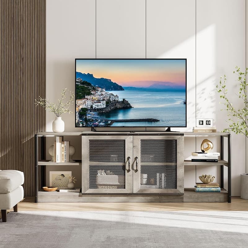 2 Tier Rustic TV Console TV Stand Entermainment Center for Living Room, Bedroom 70 Inch TV - N/A - Grey