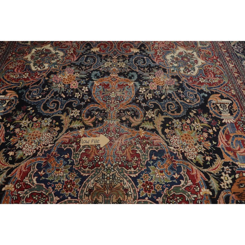 Hand Knotted Oriental 100% Wool Carpet Traditional Floral Navy Blue & Blues Kashmar Area Rug - 15' 7'' X 10' 1''