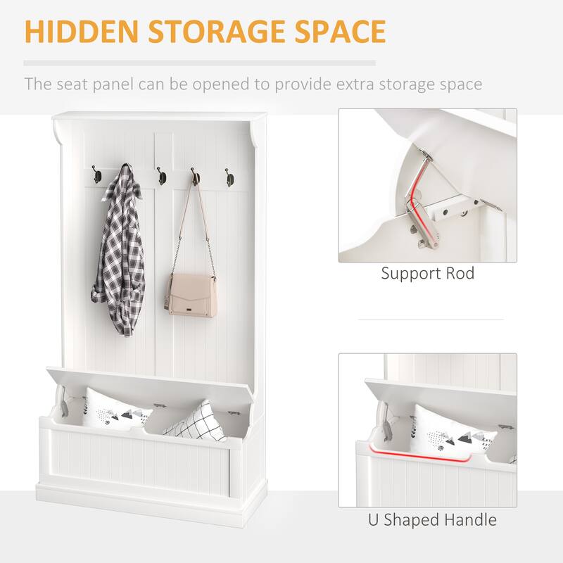 HOMCOM 71" 3-In-1 Hall Tree Storage Bench and Coat Rack with 5 Steel Double Hooks, and Anti-Topple Anchor for Entryway