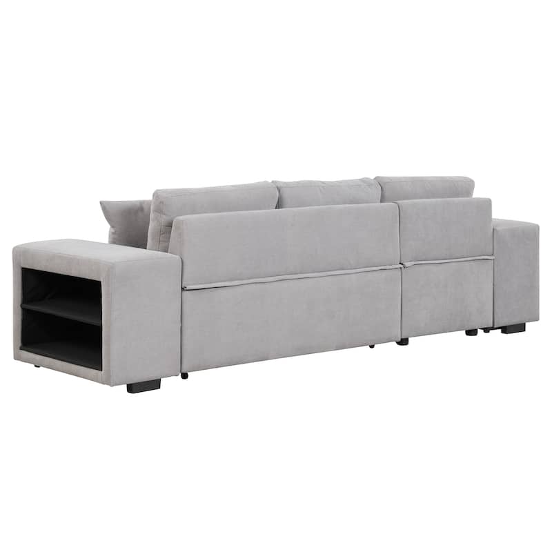 104.5" Linen L-Shaped Sectional Sofa Bed with Stools
