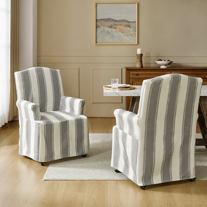 Alethea Upholstered Slipcover Arm Dining Chair with Soild Wood Legs Set of 2 by HULALA HOME
