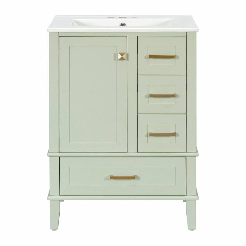 24.8" Bathroom Vanity with Ceramic Sink, Modern Freestanding Cabinet with Soft-Close Door and 3 Storage Drawers