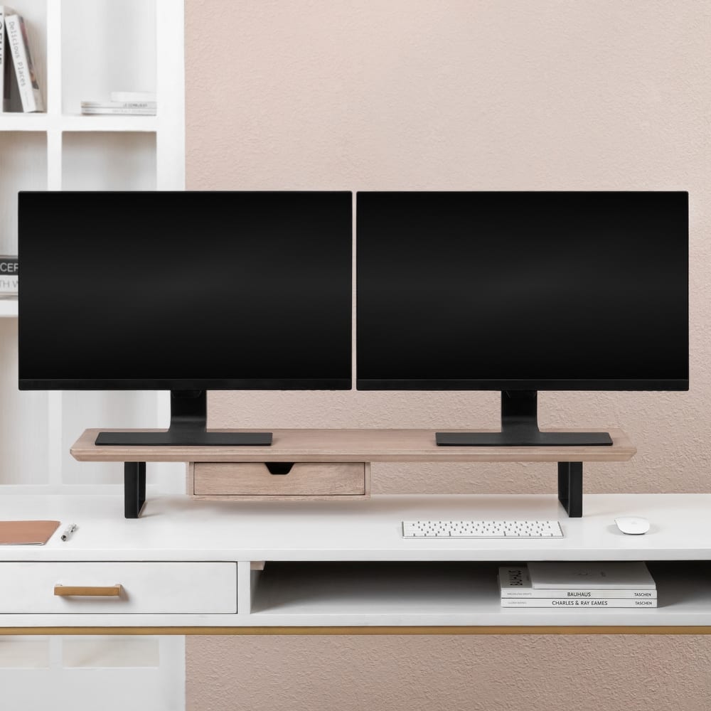 Jani Wood Monitor Stand Riser Desk - Ergonomic Design Stand, Desktop Organizer Table for Home, Office Workspace, Gaming Desk