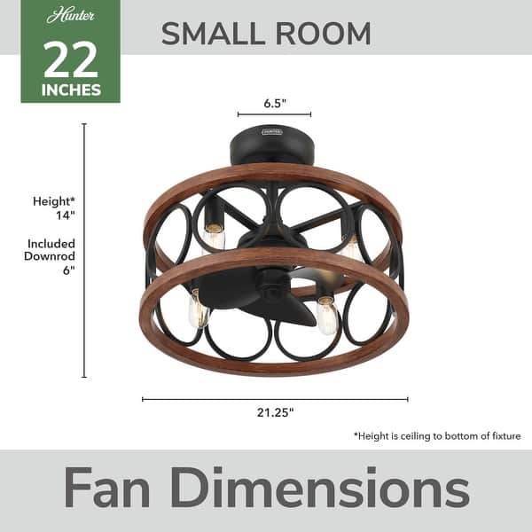 dimension image slide 1 of 2, Hunter Haven 22" Fandelier Ceiling Fan w/ Light, Remote - Modern, Industrial, Farmhouse - Small Spaces
