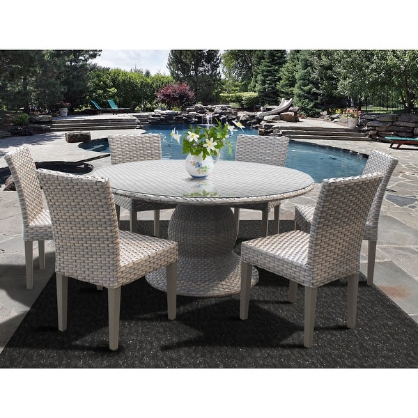 slide 1 of 3, Florence 60 Inch Outdoor Patio Dining Table with 6 Armless Chairs