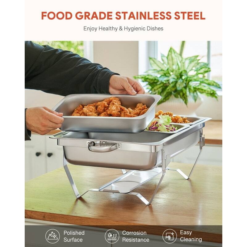 8QT 3-Pan Stainless Steel Rectangle Chafing Dish - 2 Piece