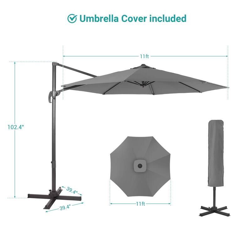 BONOSUKI 11FT Cantilever Patio Umbrella 360 Rotation Angle Adjustment