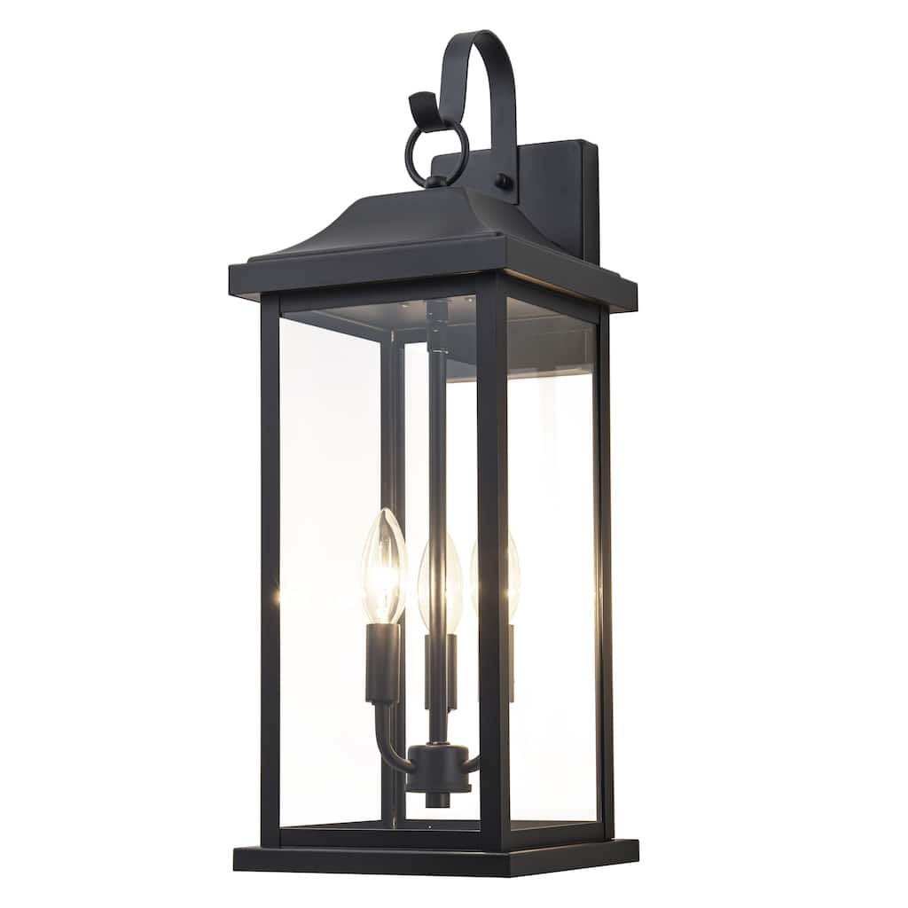 C Cattleya 22inch Large Matte Black Outdoor Wall Lanterns With Clear Tempered Glass