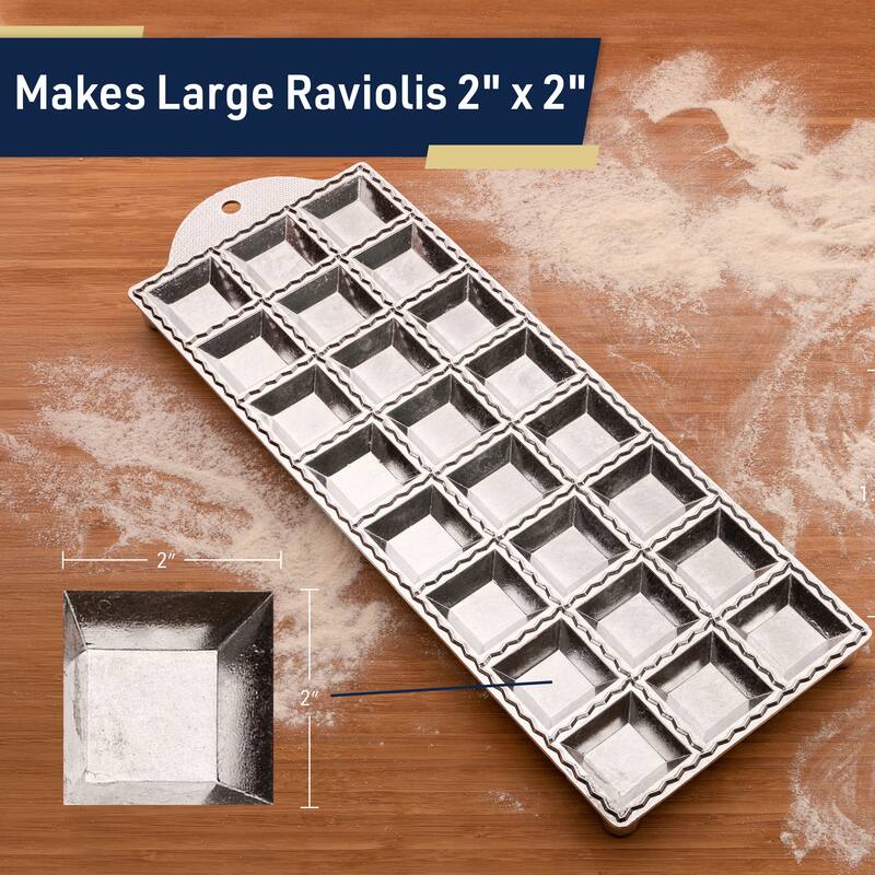 Kings County Tools Ravioli Mold Pasta Cutter - Makes 24 Square 2” Raviolis