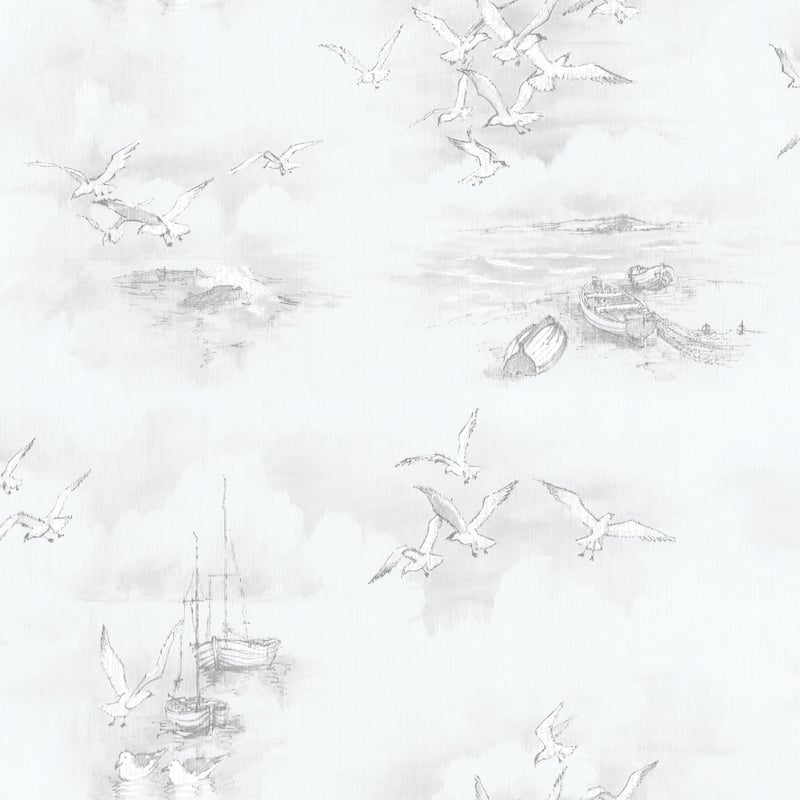 Galerie Wallcoverings Global Fusion Seagulls Non-woven Matte Wallpaper Roll - 33 feet long x 21 inches wide - Grey
