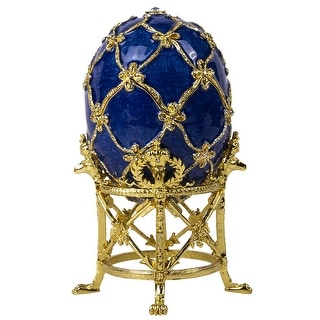 Imperial Faberge Swan Egg Jewelry Box in Blue On Sale Bed