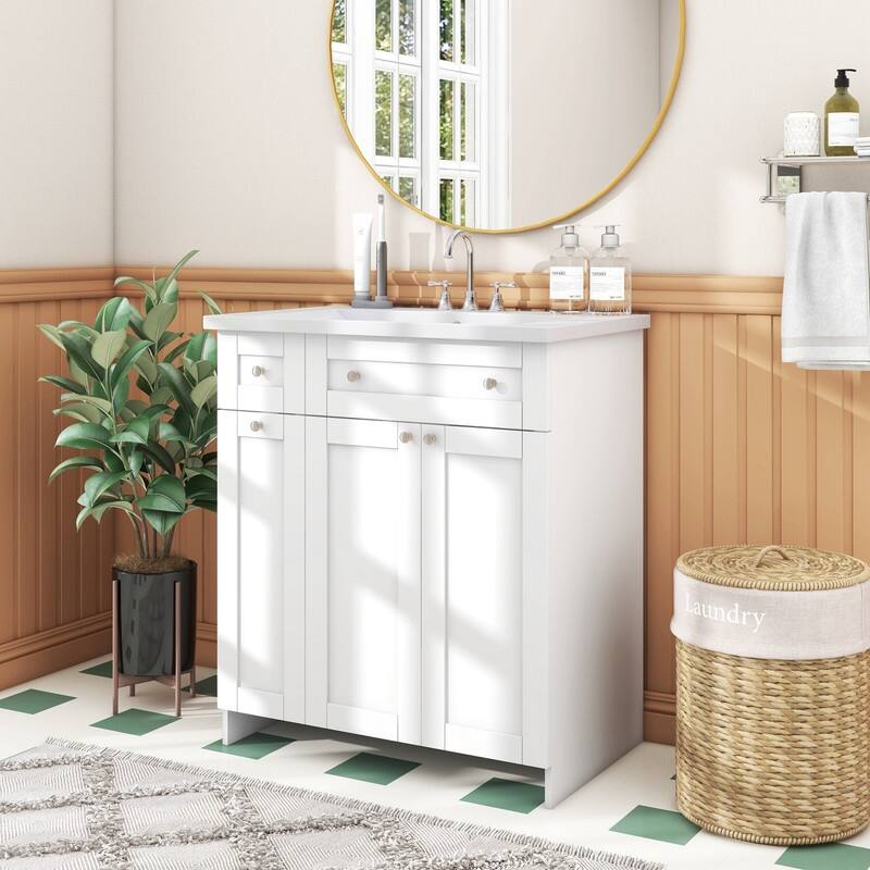 Single Sink 30" Bathroom Vanity with Combo Cabinet and Storage