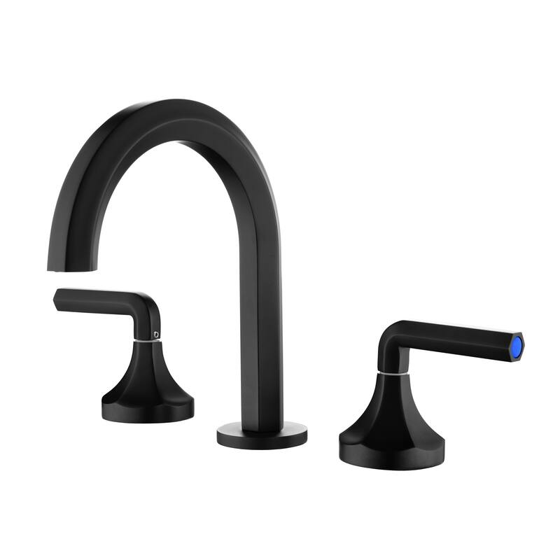 Double Handle 8 Inch Brass 3 Hole Widespread Bathroom Sink Faucet - Matte Blcak