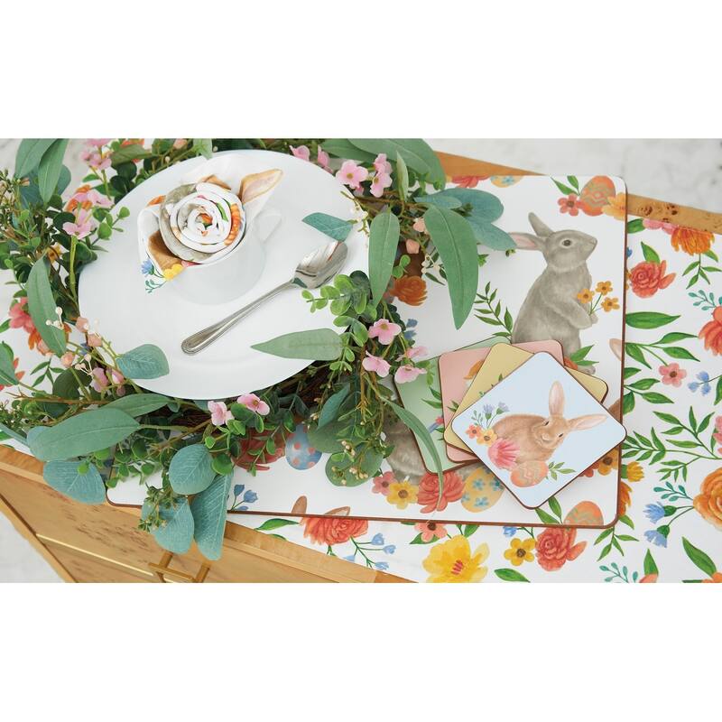 4" Multi-Color Easter Floral Cute Bunny Rabbit Drink Sitter Coasters Set of 4