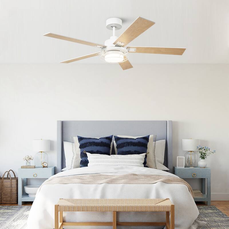 52 in. Matte White Integrated LED Dimmable Ceiling Fan with Light and Remote - 52" D x 52" W x 15.2" H