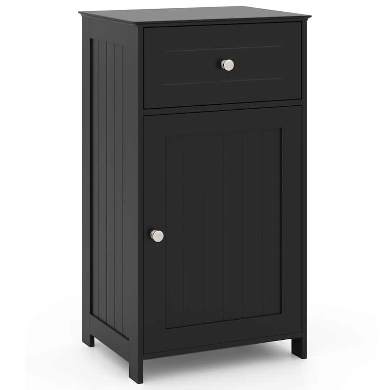 Costway White Floor Storage Cabinet Bathroom Organizer Cupboard Drawer - Black