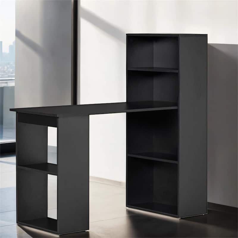 Modern Wood 6-Tier Shelves Home Office Desk with Bookshelf