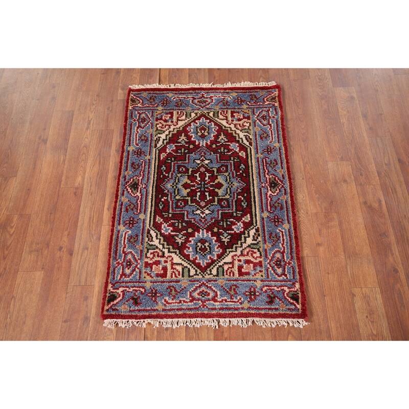 Red Heriz Serapi Accent Rug Hand-Knotted Traditional Wool Carpet - 2'0" x 3'0"