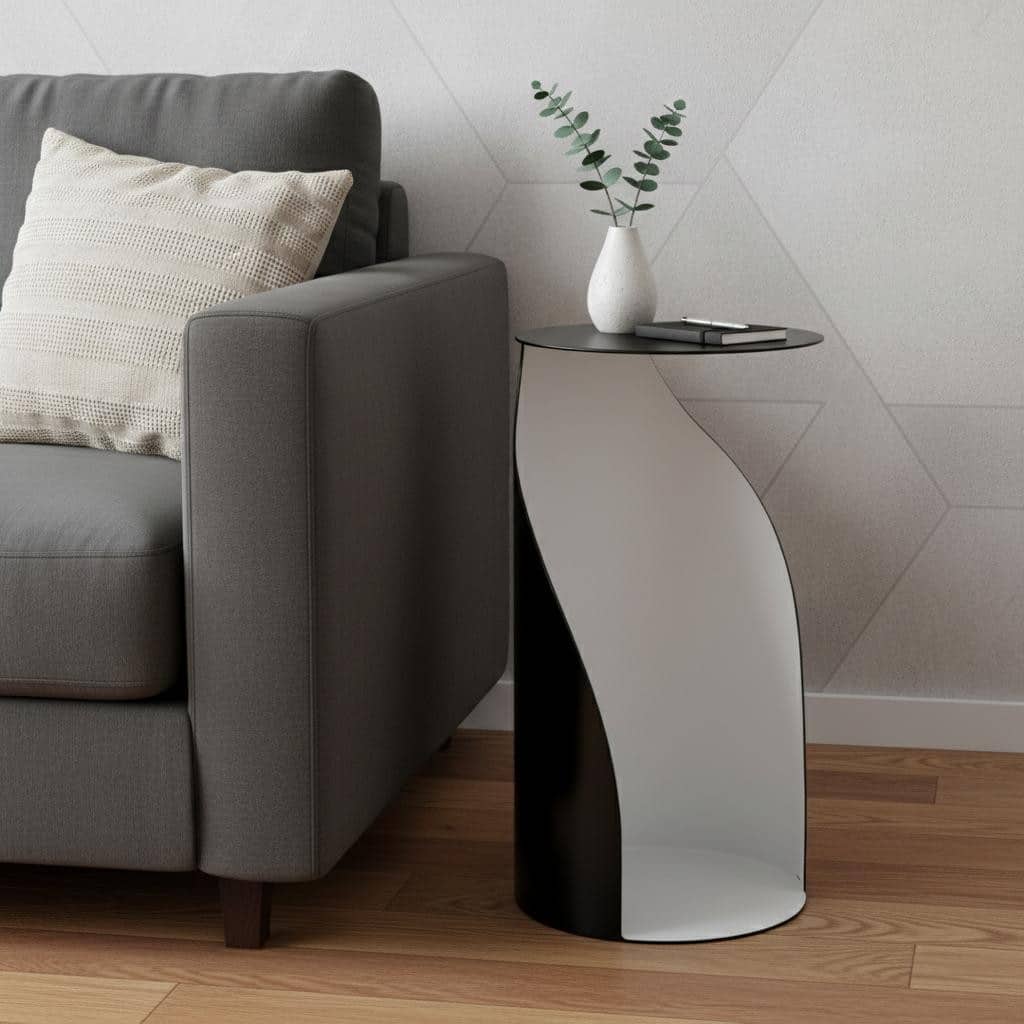 HomeRoots 21" Black and White Steel Round Pedestal End Table - 11.00 in. x 21.00 in. x 11.00 in.