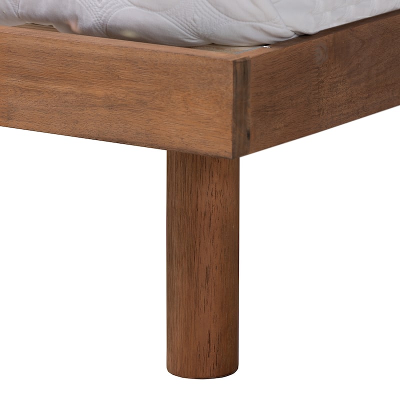 Full Size Platform Bed with Charging Station - Modern Wood Bed Frame, Walnut Brown Finish, Low Profile Design