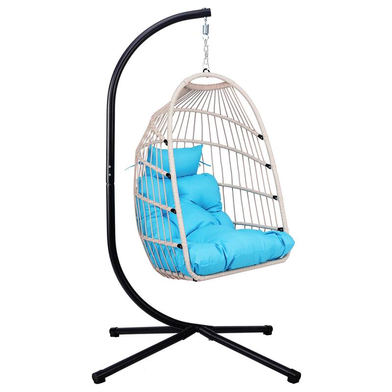 Blue Wicker Egg Hanging Chair with Stand - 24.4