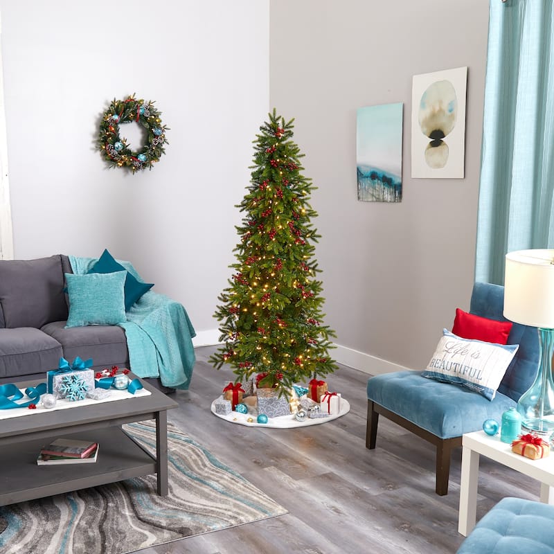 6ft. Fir Artificial Christmas Tree with 250 Multi-Color LED Lights, Berries & 415 Branches - Bright Holiday X-Mas Tree