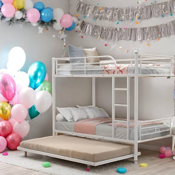 slide 2 of 12, Multifunctional Design Twin-Over-Twin Metal Bunk Bed With Trundle White