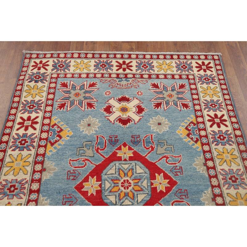 Light Blue Kazak Oriental Accent Rug Hand-Knotted Wool Carpet - 3'10" x 6'0"