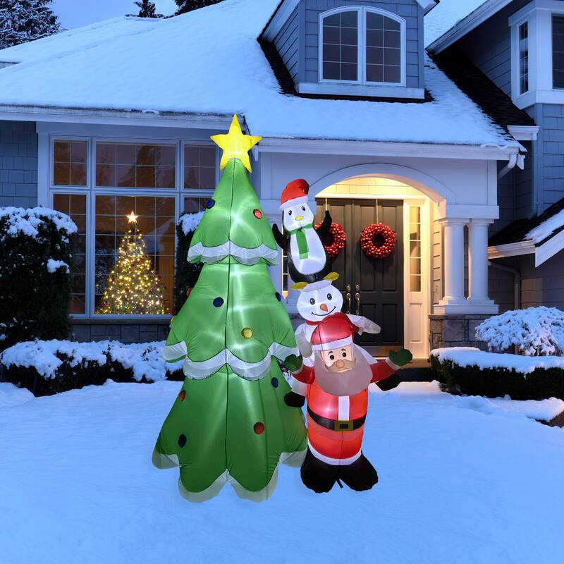 LED Lighted Inflatable Christmas Tree with Santa and Friends Outdoor Decoration - 8.25' - Multi