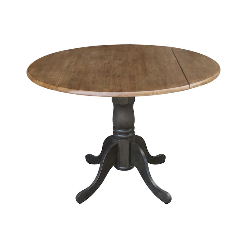 Round Pedestal Base Solid Wood 42-inch Drop-leaf Dining Table - Hickory/Washed Coal