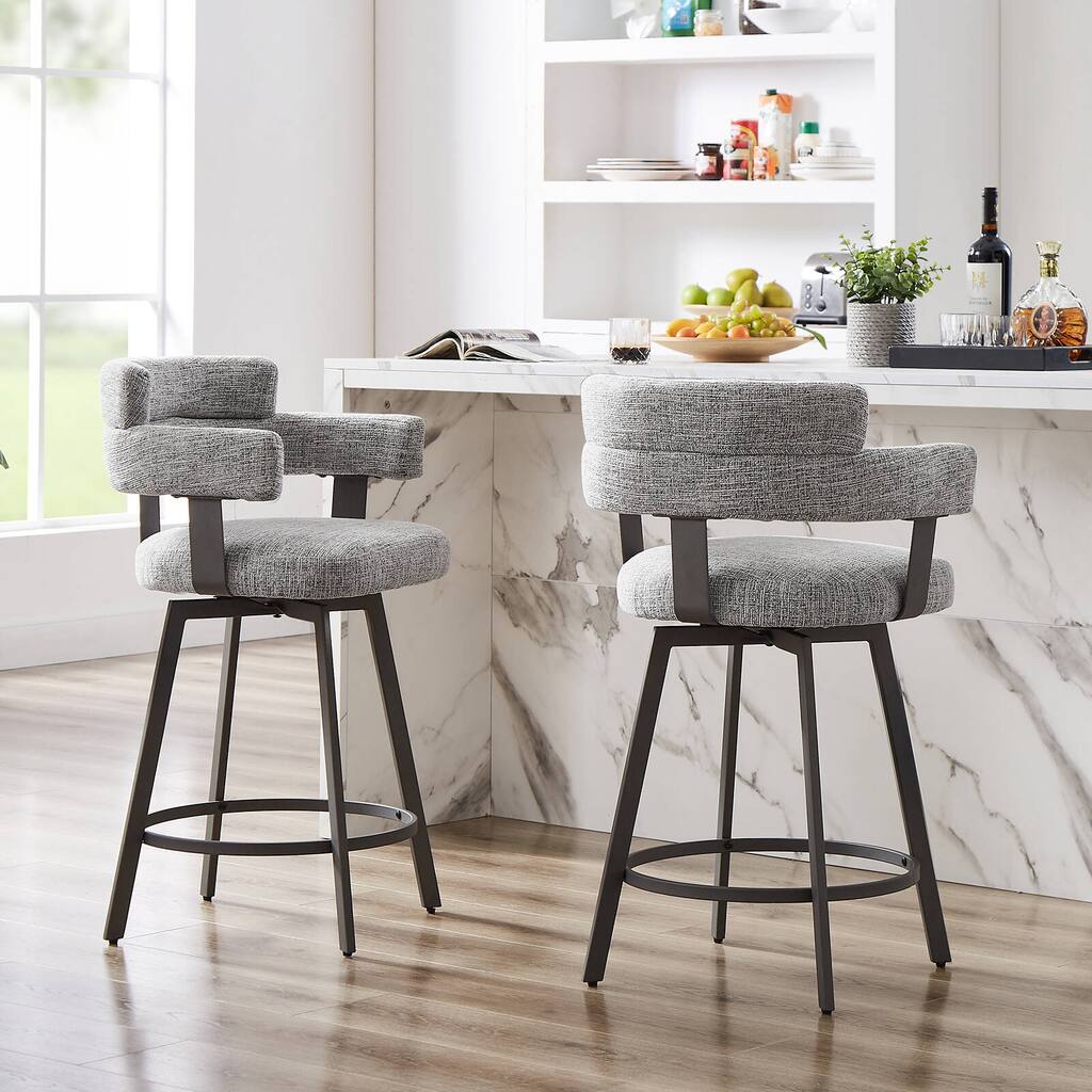 Hausfame Set of 2 Linen Swivel Counter & Bar Stool with Metal Footrest - N/A