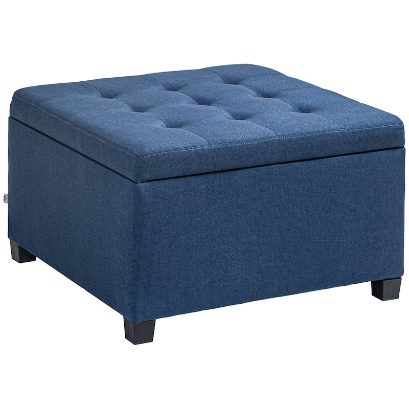 Fabric Tufted Storage Ottoman with Flip Top Seat Lid, Metal Hinge and Stable Eucalyptus Wood Frame