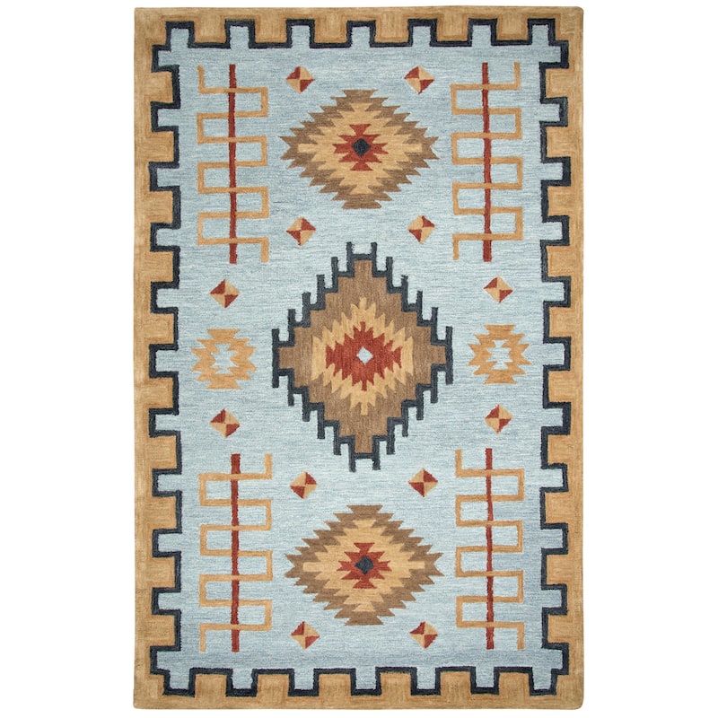 Alora Decor Durango Southwest Tribal Light Blue Hand-tufted Wool Rug