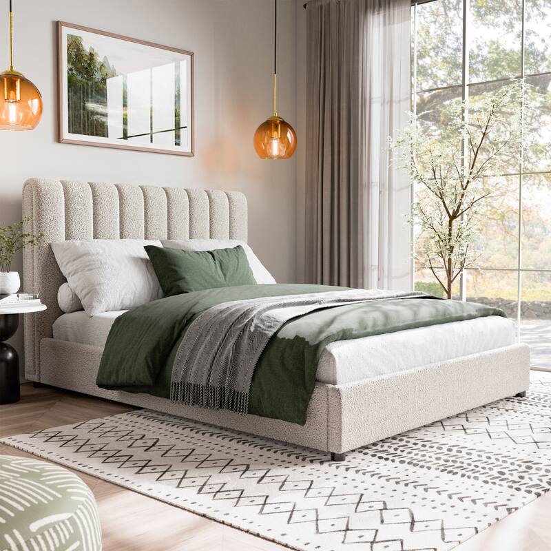 Furniture of America Lucinda Modern Boucle Fabric Platform Bed - White - Queen