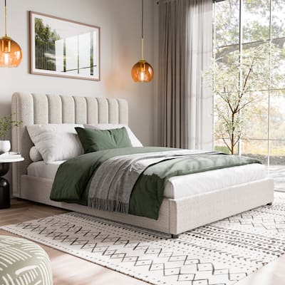 Furniture of America Lucinda Modern Boucle Fabric Platform Bed