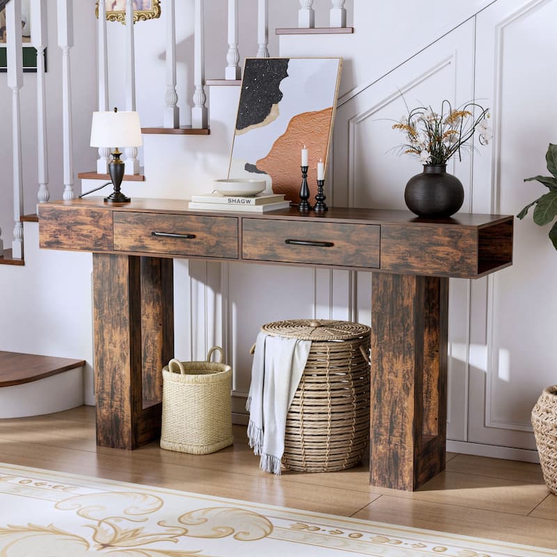 Farmhouse Entryway Table Long Console Table Rectangular Sofa Table with Foot Pads, for Entrance Hallway, Living Room