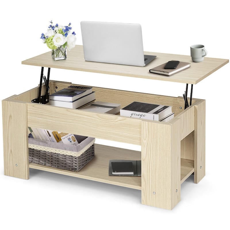 Modern Coffee Table with Lift Top and Large Hidden Storage Space - 38.5" x 20"/29" x 16.5"