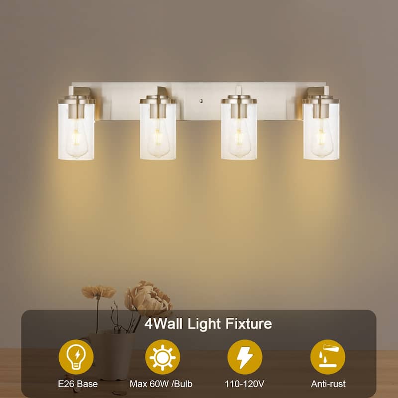 Vinluz Brushed Nickel Vanity Lights with Seeded Glass Shade