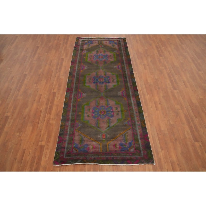 Hand Knotted Oriental 100% Wool Carpet Traditional Tribal Greys & Charcoal Meshkin Runner Rug - 10' 3'' X 4' 2''
