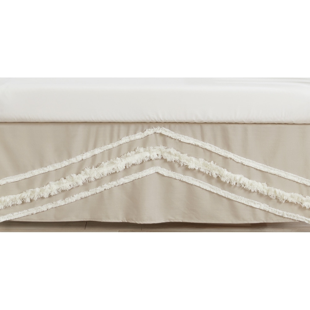 Boho Bohemian Boy Girl Crib Bed Skirt - Solid Color Taupe Beige Ivory Cream Linen Farmhouse Shabby Chic Tufted Neutral Unisex