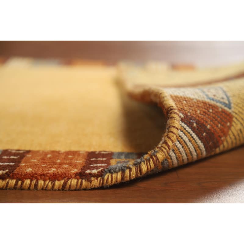 Hand Knotted Oriental 100% Wool Carpet Tribal Tribal Yellow & Gold Gabbeh Area Rug - 4' 4'' X 2' 5''