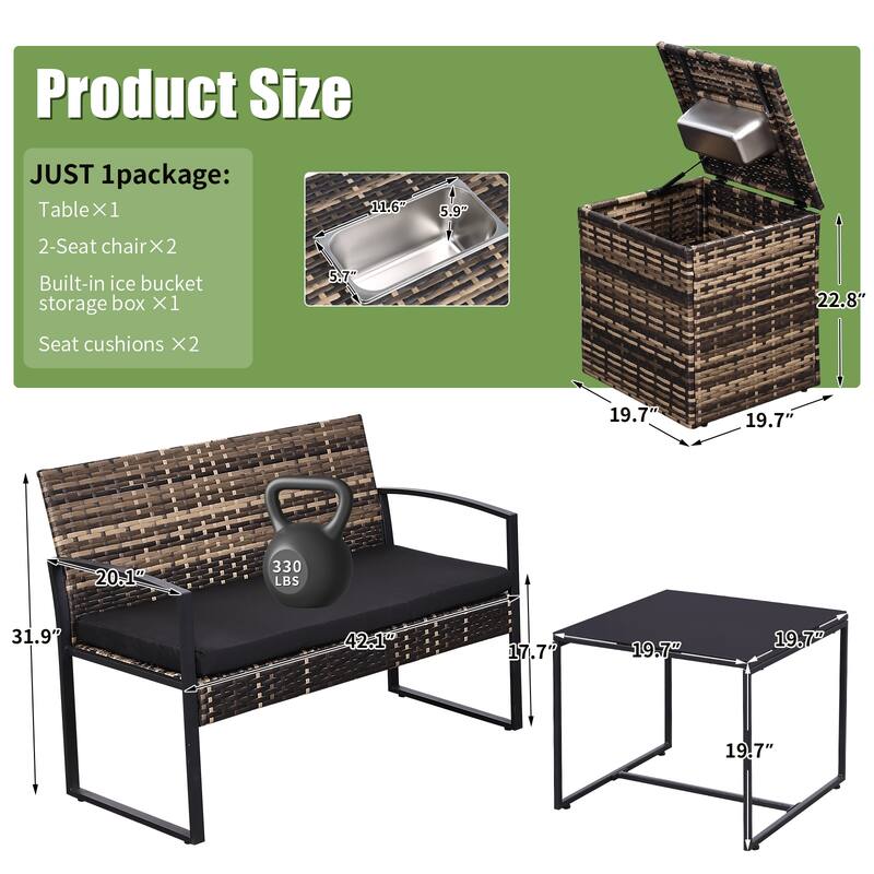 5 PCS Patio Conversation Set With Square Fire Table
