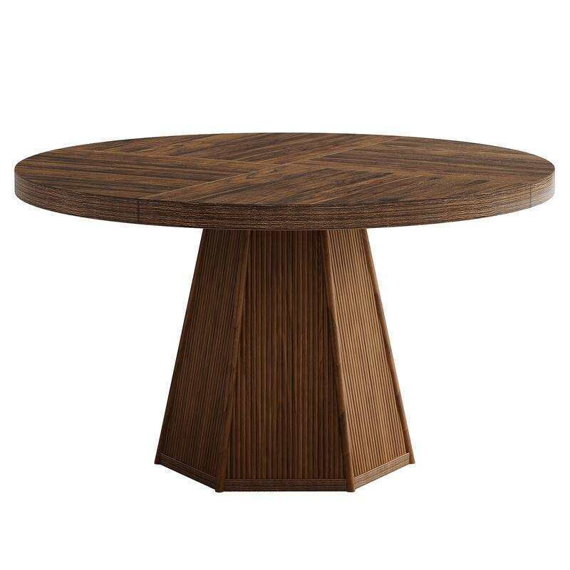 47" Industrial Wooden Round Dining Table with Pedestal for 4