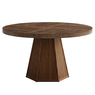 47" Industrial Wooden Round Dining Table with Pedestal for 4